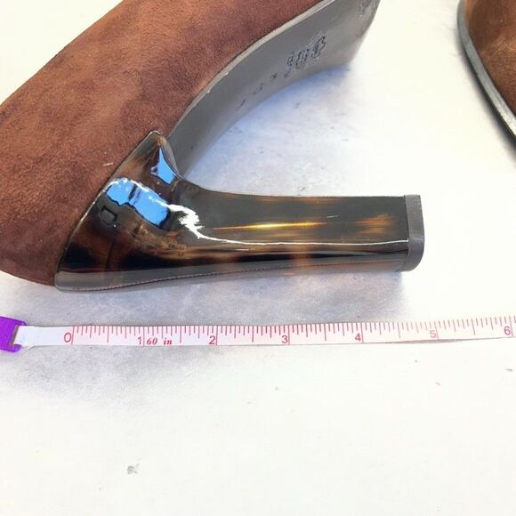 Via Spiga Square Toe Brown Suede Tortoise Lucite Heel Pumps Womens Size 10M - Picture 11 of 12